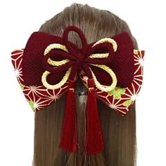 髪飾り リボン 卒業式 袴 成人式 赤 振袖 麻の葉 かんざし 和柄 ちりめん 古典 和装 着物 No.9-3361