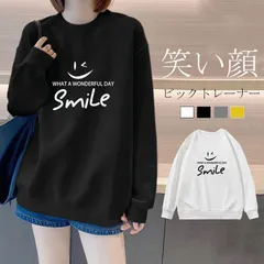 笑い顔 トレーナー レディース ゆったり 体型カバー ビッグシルエット ファッション ビックトレーナー スウェット トップスtemai01
