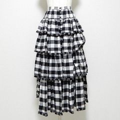 ワンダフルワールド 綿ローン 白×黒 チェック 段々被せ フリル スカート ワンダフルワールド 綿ローン 白×黒 チェック 段々被せ フリル