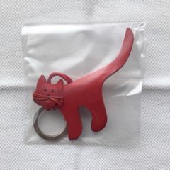 La Cuoieria トスカーナレザー 牛革キーホルダー 猫 レッド