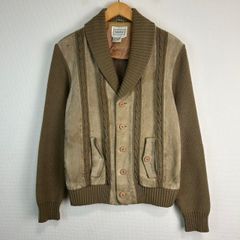 90s tarleton カーディガン ニット ニットジャケット レザー切替 スウェード ブラウン アースカラー メンズ Mサイズ 古着 エルボパッチ カウハイドレザー アメカジ　グランジ