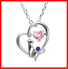 【送料無料 】GemType: 9月：サファイア [未来天使] ネックレス レディース ハート 猫 ダンシングストーン シルバー 選べる 誕生石 【ベビーピンク