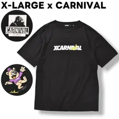 【美品】 エクストララージ X-LARGE x カーニバル CARNIVAL ダブルネーム ロゴ プリント Tシャツ クルーネック カットソー ビッグシルエット オーバーサイズ ルーズ シルエット XL ブラック ストリート カジュアル ウェア メンズ