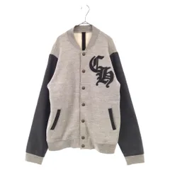 CHROME HEARTS (クロムハーツ) GRP Y NOT Letterman Jacket レターマンジャケット ブルゾン スウェットスタジャン レザー切替 レザーパッチ クロスボールボタン ワイノット グレー/ブラックのサムネイル