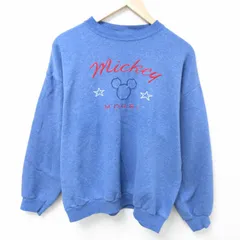 L/古着 長袖 スウェット メンズ 00s ディズニー DISNEY ミッキー MICKEY MOUSE 刺繍 クルーネック 薄紺 ネイビー 霜降り spe 25mar15 中古 
