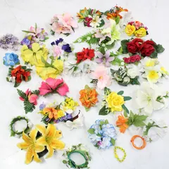 【フラダンス 小物 まとめ売り】全34点 セット クリップ 頭飾り 髪飾り 花 フラワー 小道具 造花 民族舞踊 タヒチアンダンス 薔薇 ユリ フラダンス セット お得 民族舞踊 まとめ売り 髪飾り クリップ タヒチアンダンス 飾り 装飾 小物