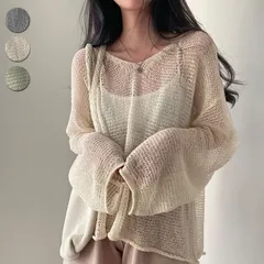 カットソー レディース ニット シースルー 透かし彫り Tシャツ  トップス 上着 アウター プルオーバー Vネック 長袖 無地 カジュアル きれいめ 大人可愛い おしゃれ ファッション 春 夏 新作 重ね着 レイヤード ゆったり cbrxx04