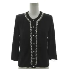 ザラ ZARA カーディガン ニット 丸首 パール 七分袖 パールボタン ブラック 黒 S