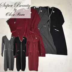 スーパービューティー ロングカーデ トッパー 2321049 長袖 ロングカーディガン Vネック ライン入り 【大】ビシュー ブローチ SuperBeauty イエベ/ブルベ グレー/ブラック/ワイン 高品質 デパートブランド