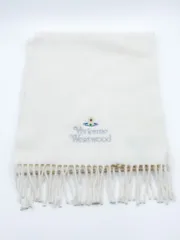 【ロゴ刺繍入り】Vivienne Westwood ヴィヴィアンウエストウッド マフラー オフホワイト ウール100％ イタリア製 中古美品