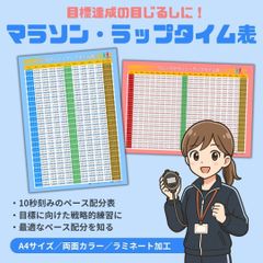 マラソン・ラップタイム一覧表（10秒刻み）／防水ラミネート加工【フルマラソン＆ウルトラマラソン対応】