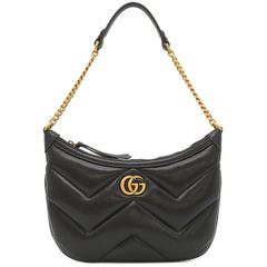 グッチ GUCCI ショルダーバッグ GGマーモント スモール レザー ブラック ヴィンテージ金具 黒 チェーンショルダー   777263【中古】
