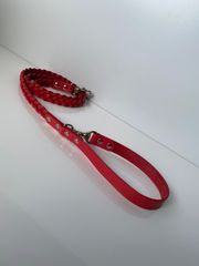 本革三つ編みカフェリード（赤）小型犬、中型犬用