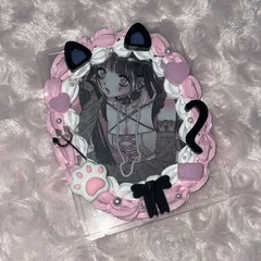 ホイップデコ 黒 ピンク ネコ 猫耳 リボン オタク 硬質ケース デコ ブラック