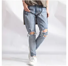 大きいサイズ レディース ストレッチダメージデニムスキニーパンツ