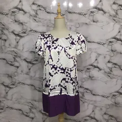 美品<!-利用不可文字-!>　トゥービーシック　TO BE CHIC 半袖ミニスカート　【40】 白　紫　ホワイト　パープル　花柄　かわいい　上品　キレイ　大人