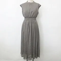 ナチュラルビューティーベーシック NATURAL BEAUTY BASIC ワンピース チュニック ノースリーブ ロング丈 フレア ギャザー 花柄 グレー M