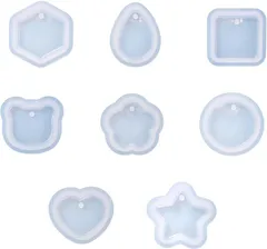 NASSIA シリコンモールド 8種セット ハート・星・水滴・花・くま・丸・六角形・正方形 レジン用型取り ハンドメイド アクセサリーパーツ UVレジン対応(透明)