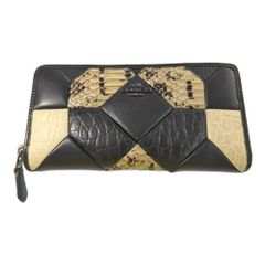 COACH コーチ パッチワーク・レザー ラウンドファスナー 長財布/53985/ブラック系/ウォレット【♀】【B】【レディース】★■584257【中古】
