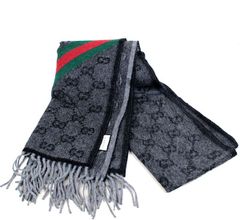 グッチ　マフラー　ウールスカーフ　GG柄　新品同様　美品　GUCCI ブラック×