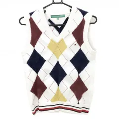 【美品】トミーヒルフィガー ニットベスト 白×ボルドー×ネイビー アーガイル 一部起毛  レディース M ゴルフウェア Tommy Hilfiger Golf