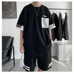 上下セット メンズ ジャージ セットアップ メンズ 夏 半袖 Tシャツ 薄手 スウェット ショートパンツ ハーフパンツ スポーツ ルームウェア カジュアル おしやれ#aya2741