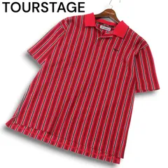 TOURSTAGE ツアーステージ ゴルフ 春夏 ロゴ刺繍★ 半袖 鹿の子 ストライプ ポロシャツ Sz.L メンズ 赤