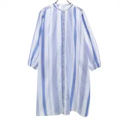 Samansa Mos2 blue サマンサモスモスブルー ストライプ柄 長袖 シャツワンピース F ホワイト レディース 古着