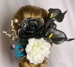 和装　洋装　髪飾り　w21 黒薔薇ラメ　結婚式　成人式