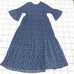 ◇ Θ AMERICAN HOLIC アメリカンホリック 花柄 長袖 ロング丈 ギャザー ワンピース サイズF ブルー系 レディース E  【1509100069805】