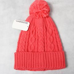 新品 BASIQUENTI ベーシックエンティ ボンボンニット帽 ニットキャップ アランニット レディース メンズ ユニセックス ピンク