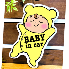 ベビーインカー/キッズインカー【モコモコくま耳イエロー】カーサインステッカー
