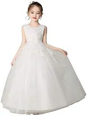 130_ホワイト [Ｋａｙｉｙａｓｕ] 子供ドレス ピアノ 発表会 女の子 フォーマル ロングドレス 結婚式 卒業式 パーティー 刺繍 入園式 120-170 3－13歳に適合(130 ホワイト)