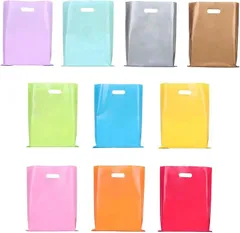 Maatsu カラフル ビニール袋 手提げ ショップバッグ プレゼント ラッピング 梱包 手提げ袋(10色 100枚セット)