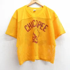 XL/古着 ラッセル 半袖 ビンテージ フットボール Tシャツ メンズ 80s チコピー 35 メッシュ地 ショート丈 Vネック 黄 イエロー ユニフォーのサムネイル