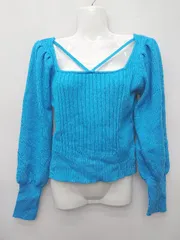◇ Θ mysty woman スクエアネック　リブ　ニット 長袖 トップス サイズF ブルー レディース P  【1409250027260】