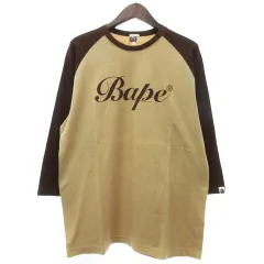 アベイシングエイプ A BATHING APE Tシャツ 七分袖 カットソー ラグラン ロゴ プリント ストレッチ ブラウン 茶 Lのサムネイル
