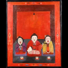 油彩画　斎藤真一作　「赫い雪」～越後瞽女日記より～　額付　共シールル 斎藤真一 | 越後瞽女日記