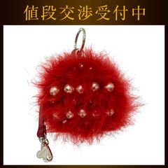 ミュウミュウ ミニ ポーチ レッド 美品 バッグチャーム ファー レザー