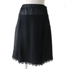 極美品◎正規品 17AW フランス製 LOUIS VUITTON ルイヴィトン レディース シルク100％ レース切り替え スカート ブラック 黒 34のサムネイル