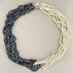 シルバー 淡水パール バイカラー ホワイト×ブラック 8連 ネックレス  /24-702