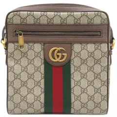 グッチ GUCCI ショルダーバッグ スモール メッセンジャーバッグ GGスプリームキャンバス レザー ベージュ×エボニー ヴィンテージ金具 ダブルG ウェブ シェリーライン  547926【中古】