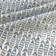インド ブロックプリント生地 [50cm単位切売] ボーダーのお魚 フィッシュ ファブリック 夏 海 MT IF0241