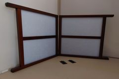 ミニ２連屏風　アクリル板（和紙柄）使用２枚式小さな衝立　観葉植物　フィギュア等引き立て役屏風　横型縦型　ご希望に丁番　後付け