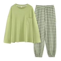 ルームウェア レディース ブラー付き 可愛い 長袖 上下セット 春秋 セットアップ 2点セット ゆったり パジャマ 部屋着 寝巻き カットソー プルオーバー ポケット 薄手 ウエストゴム チェック 上下 スリット入り 旅行 入院 着替え xzjhiuc#