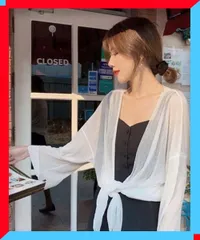 新品 カーディガン シアーロングカーディガン フレア袖羽織り 軽やかな こなれ感 ゆったり体型カバー サマー羽織り 韓国風 【送料無料】