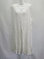 ◇ ⊂ Samansa Mos2 レース編み ベスト 袖なし ロングジレ サイズF ホワイト レディース E  【1409240007401】