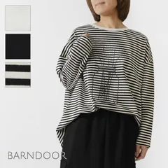 ＊【BARNDOOR バーンドア】天竺 デイジー刺繍 ロングスリーブ カットソー / ロンT (1191157H)レディース 春 夏 長袖 Tシャツ 綿100 コットン ナチュラル 服 大人可愛い おしゃれ 白 黒 ボーダー 30代 40代 50代 60代