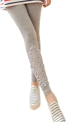 B-talk(ビートーク) 母の日 おしゃれ 花柄 刺繍 10分丈 レギンス スパッツ レディース レース レースレギンス フリーサイズ 灰 グレー 2( グレー ( サイズ : フリー ),  Free Size)