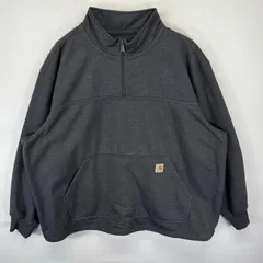 古着 カーハート Carhartt スウェット トレーナー プルオーバー クルーネック ワンポイントロゴ ハーフジップ XXXXL  グレー メンズ